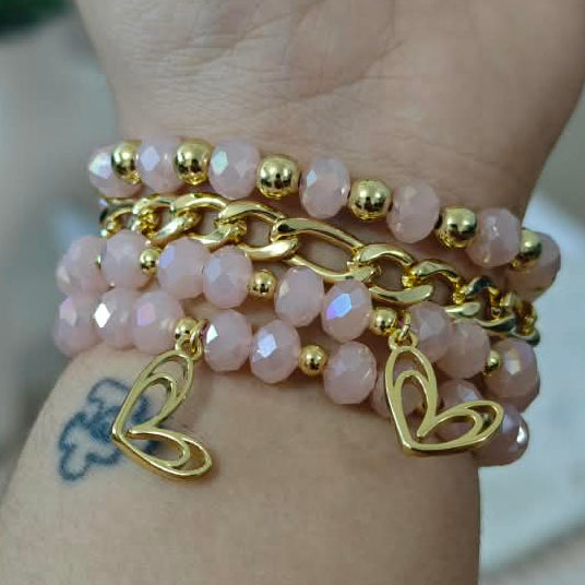 Corazones pop - Set de pulseras - Rosa viejo