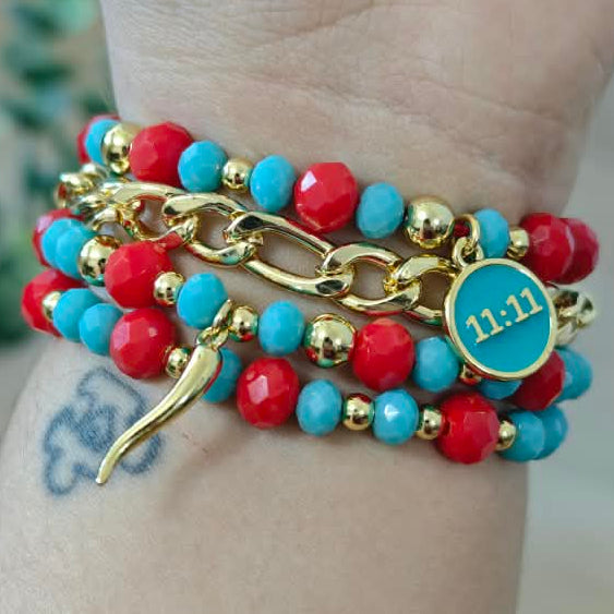 Turquesa y rojo - Set de pulseras - Mix moderno