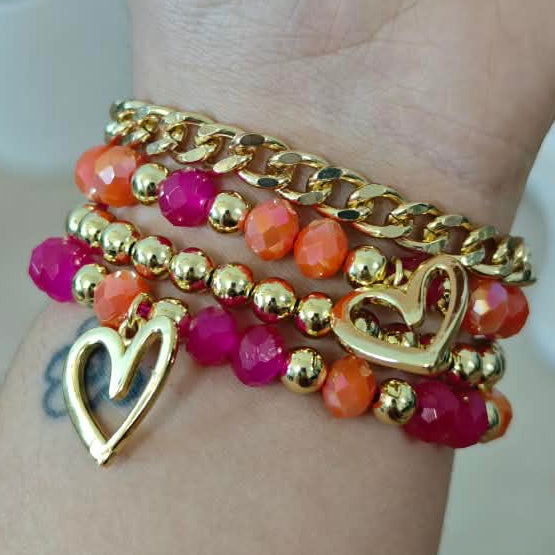 Duo de corazones delineados - Set de pulseras - Mix atardecer
