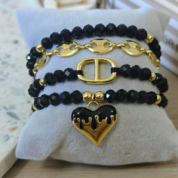 Corazón derretido - Set de pulseras - Negro