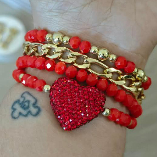 Maxi Corazón - Set de pulseras - Rojo