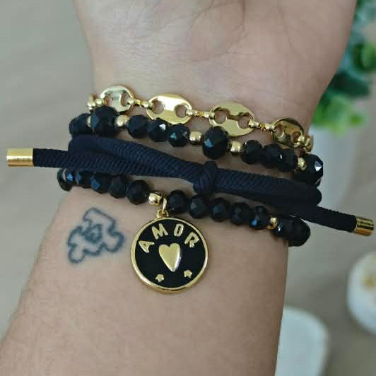 Amor circular - Set de pulseras - Negro